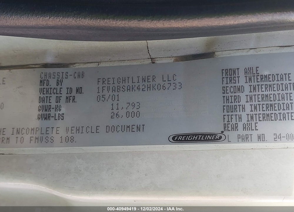 2002 FREIGHTLINER FL70 FL70 VIN: 1FVABSAK42HK06733