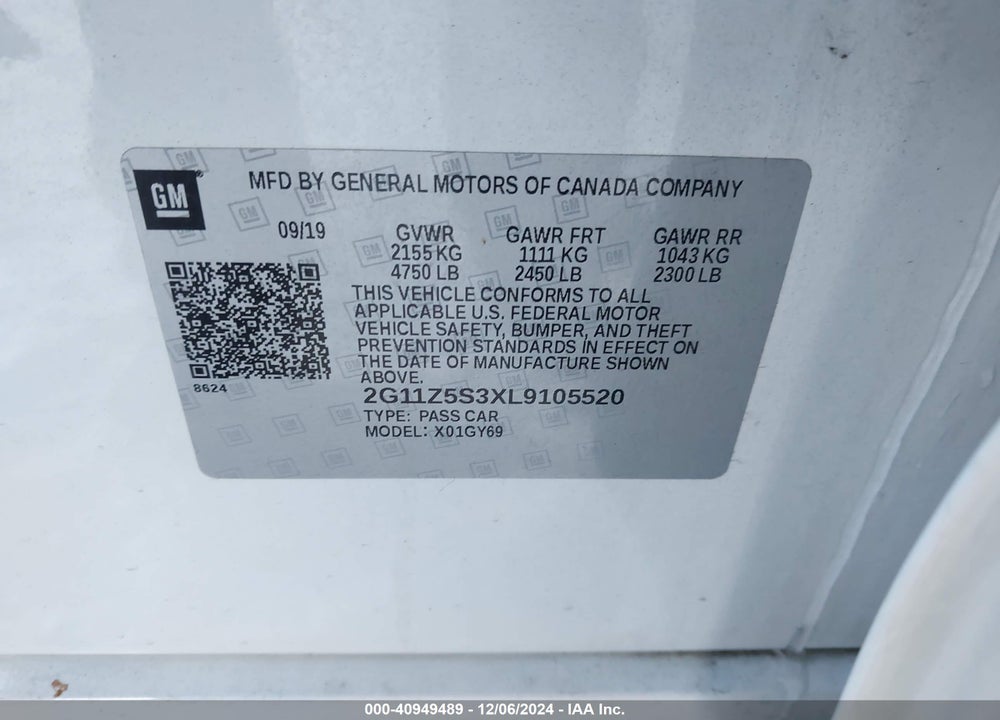 2020 CHEVROLET IMPALA FWD LT VIN: 2G11Z5S3XL9105520