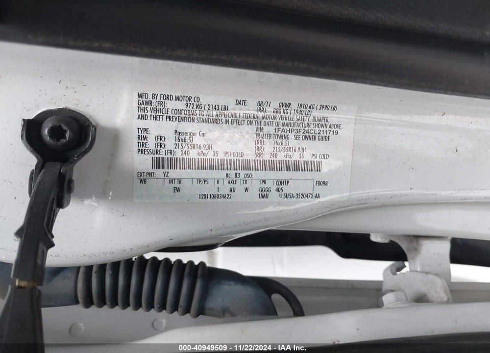 2012 FORD FOCUS SE VIN: 1FAHP3F24CL211719