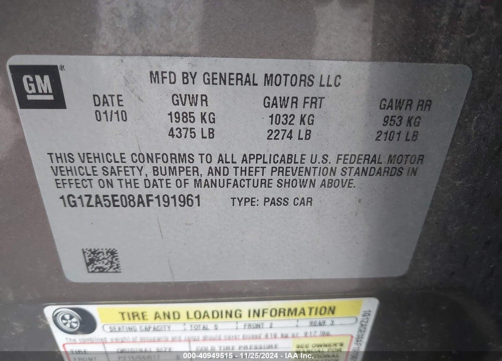 2010 CHEVROLET MALIBU LS VIN: 1G1ZA5E08AF191961