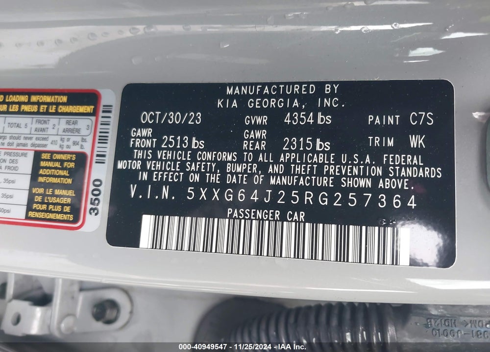 2024 KIA K5 GT LINE VIN: 5XXG64J25RG257364