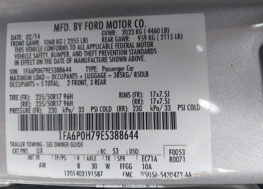 2014 FORD FUSION SE VIN: 1FA6P0H79E5388644