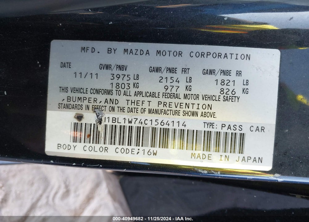 2012 MAZDA 3 I GRAND TOURING VIN: JM1BL1W74C1564114