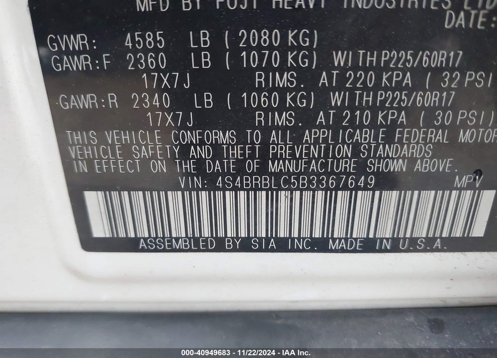 2011 SUBARU OUTBACK 2.5I LIMITED VIN: 4S4BRBLC5B3367649