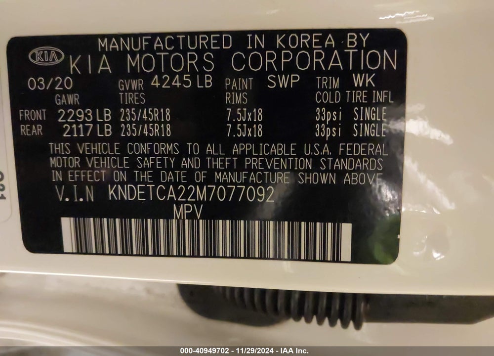 2021 KIA SELTOS SX TURBO VIN: KNDETCA22M7077092