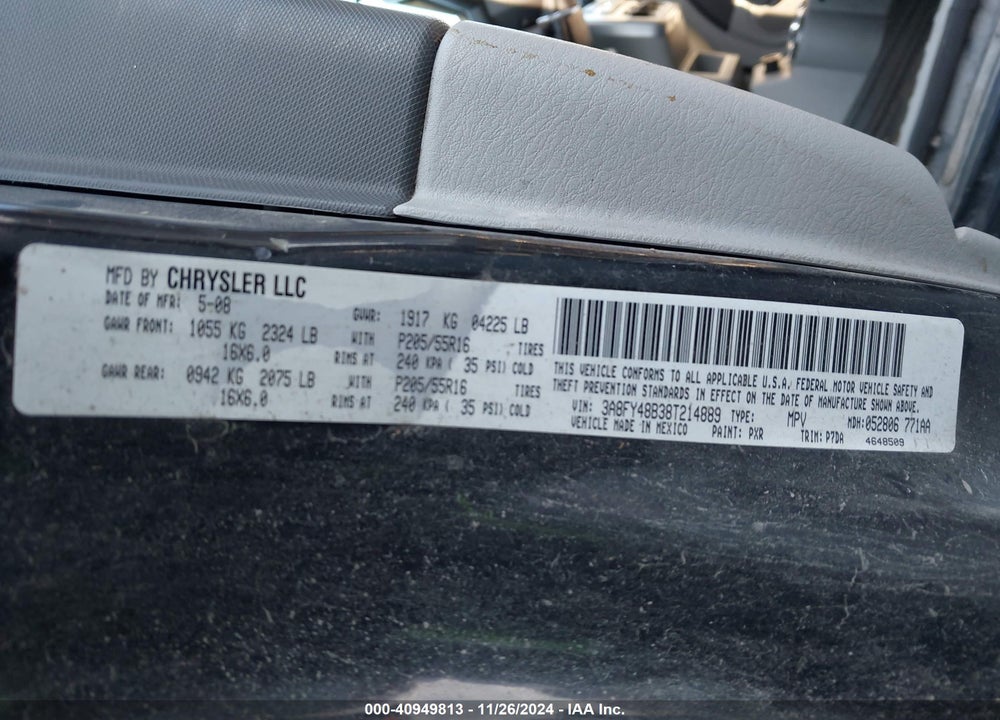 2008 CHRYSLER PT CRUISER LX VIN: 3A8FY48B38T214889