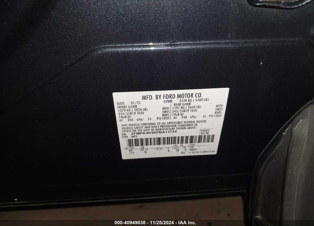 2023 FORD EDGE TITANIUM VIN: 2FMPK4K96PBA13724