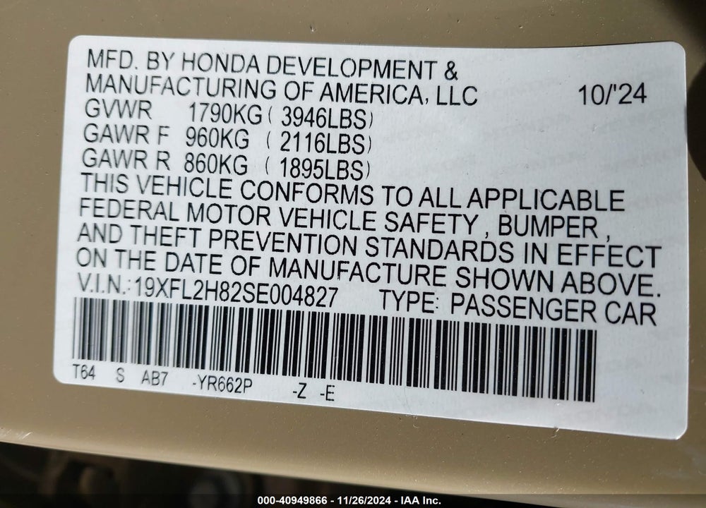 2025 HONDA CIVIC SPORT VIN: 19XFL2H82SE004827