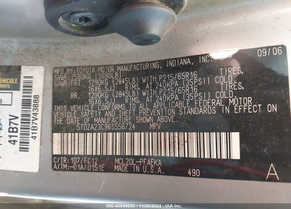 2006 TOYOTA SIENNA LE VIN: 5TDZA23C96S556724