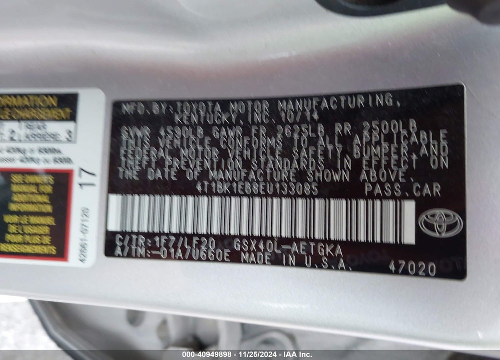 2014 TOYOTA AVALON VIN: 4T1BK1EB8EU133085