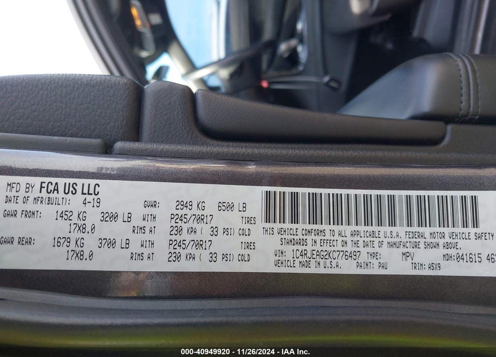 2019 JEEP GRAND CHEROKEE LAREDO E 4X2 VIN: 1C4RJEAG2KC776497
