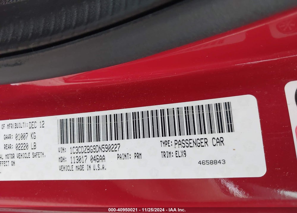 2013 DODGE AVENGER R/T VIN: 1C3CDZBG9DN590227