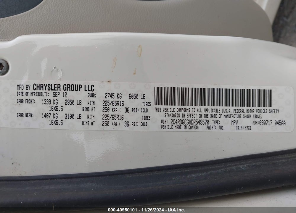 2013 DODGE GRAND CARAVAN SXT VIN: 2C4RDGCGXDR549570