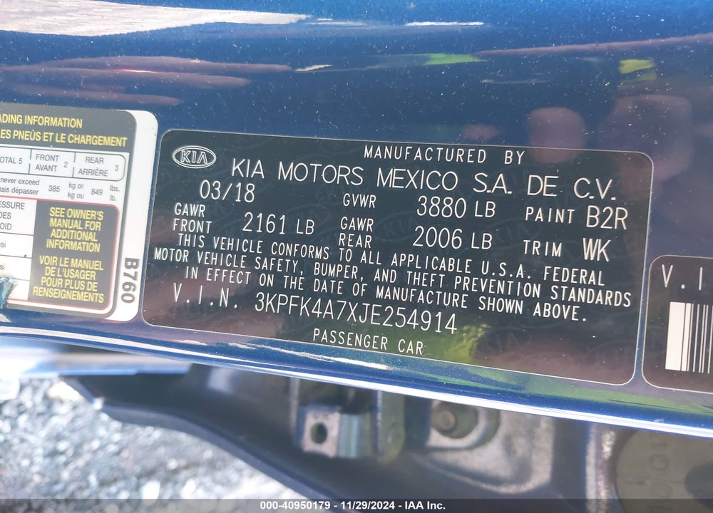 2018 KIA FORTE LX VIN: 3KPFK4A7XJE254914