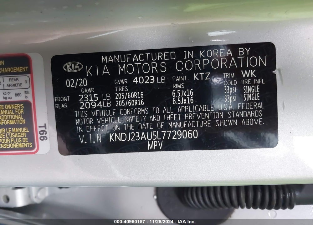 2020 KIA SOUL LX VIN: KNDJ23AU5L7729060
