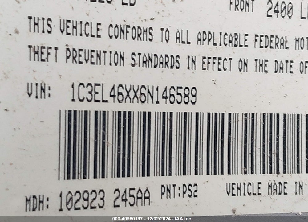 2006 CHRYSLER SEBRING VIN: 1C3EL46XX6N146589