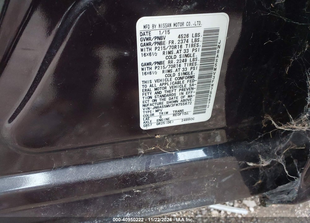 2015 NISSAN ROGUE SELECT S VIN: JN8AS5MV3FW755672