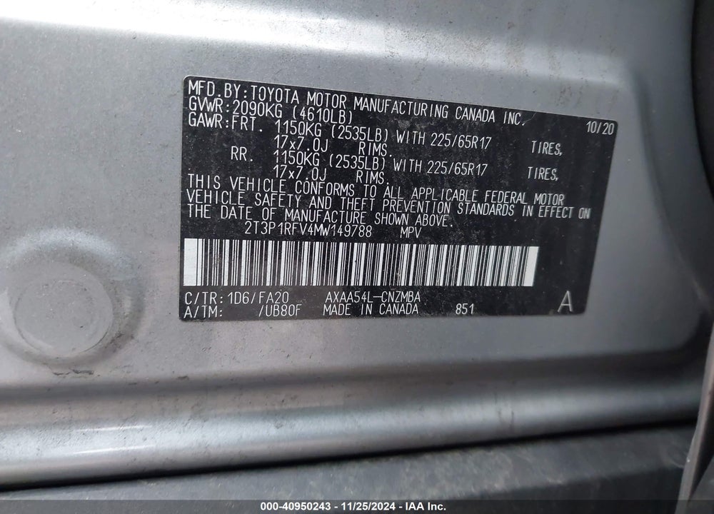 2021 TOYOTA RAV4 XLE VIN: 2T3P1RFV4MW149788
