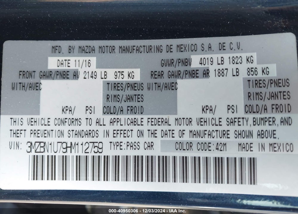 2017 MAZDA 3 SPORT VIN: 3MZBN1U79HM112759