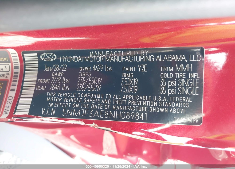 2022 HYUNDAI TUCSON SEL VIN: 5NMJF3AE8NH089841