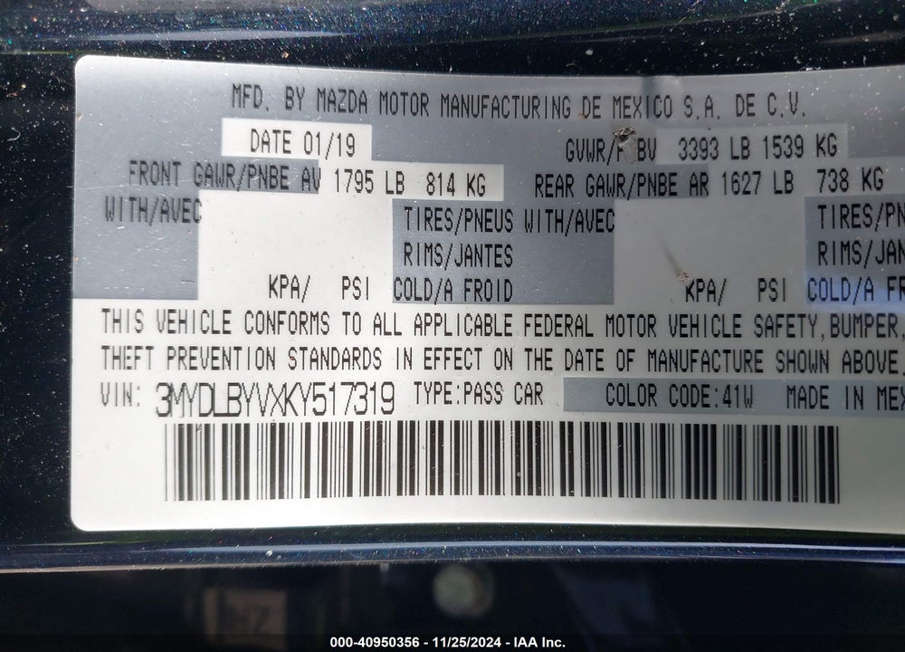 2019 TOYOTA YARIS LE VIN: 3MYDLBYVXKY517319