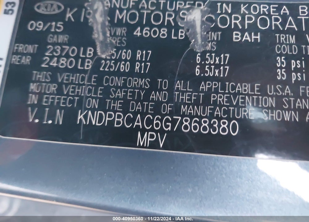 2016 KIA SPORTAGE LX VIN: KNDPBCAC6G7868380