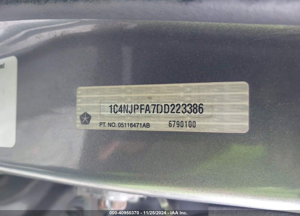 2013 JEEP PATRIOT LATITUDE VIN: 1C4NJPFA7DD223386