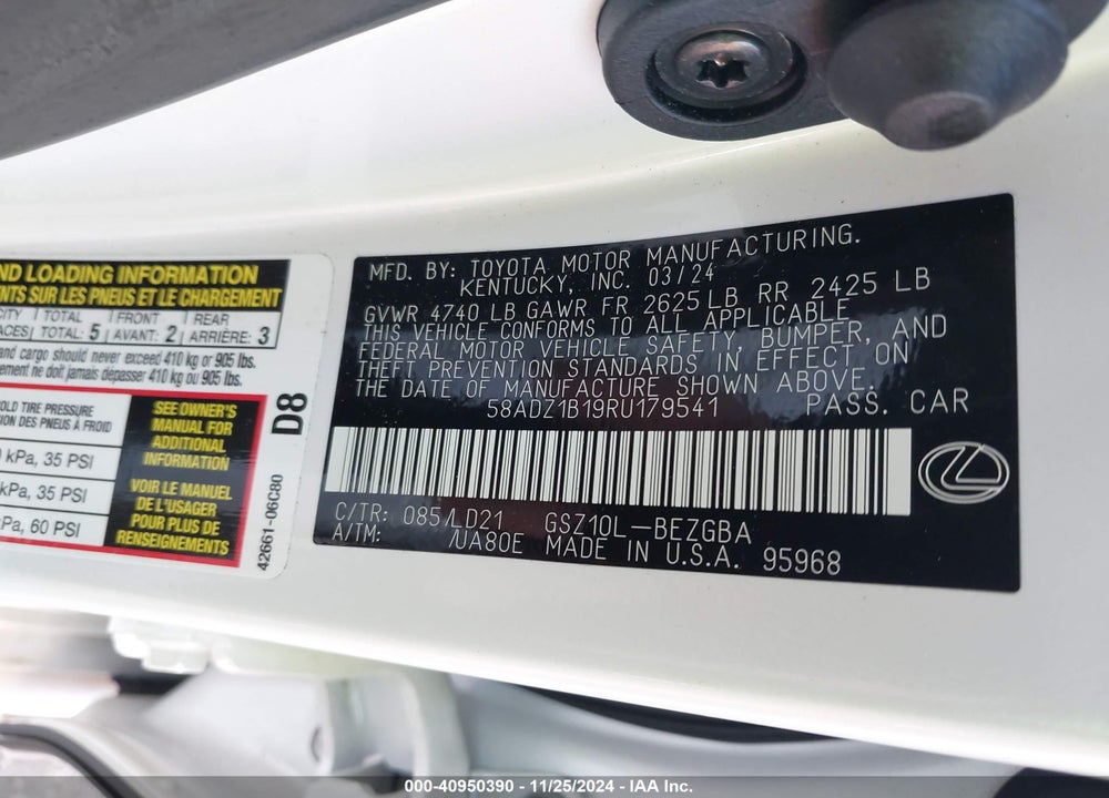 2024 LEXUS ES 350 VIN: 58ADZ1B19RU179541
