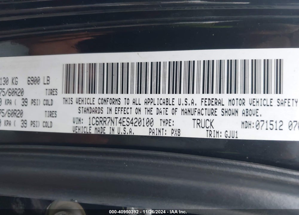 2014 RAM 1500 VIN: 1C6RR7NT4ES420100