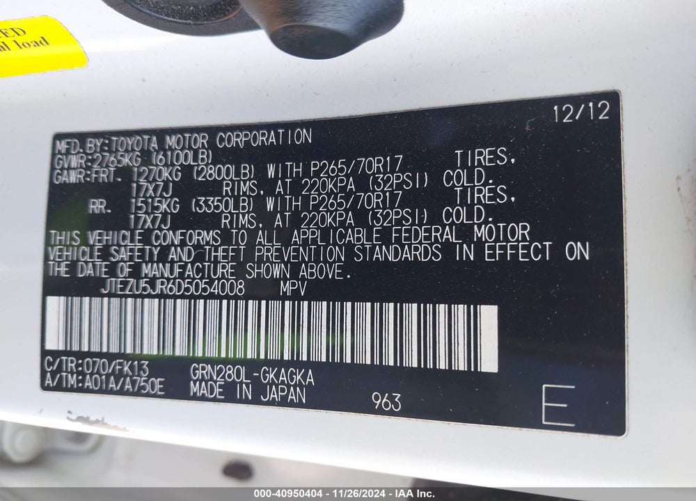 2013 TOYOTA 4RUNNER SR5 VIN: JTEZU5JR6D5054008