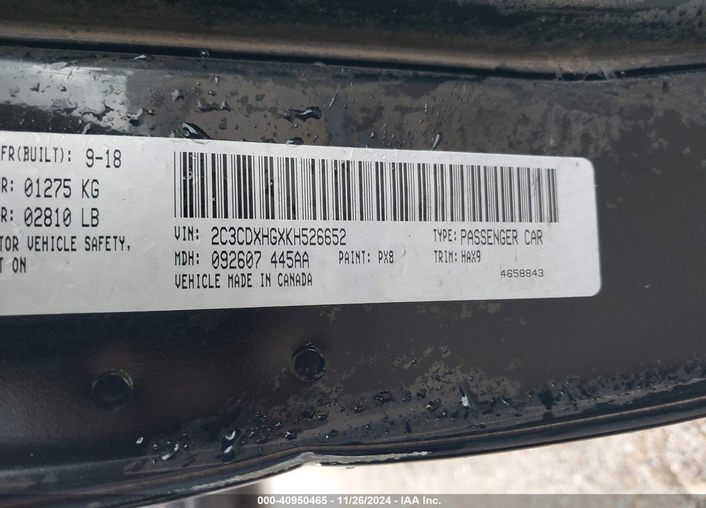 2019 DODGE CHARGER VIN: 2C3CDXHGXKH526652