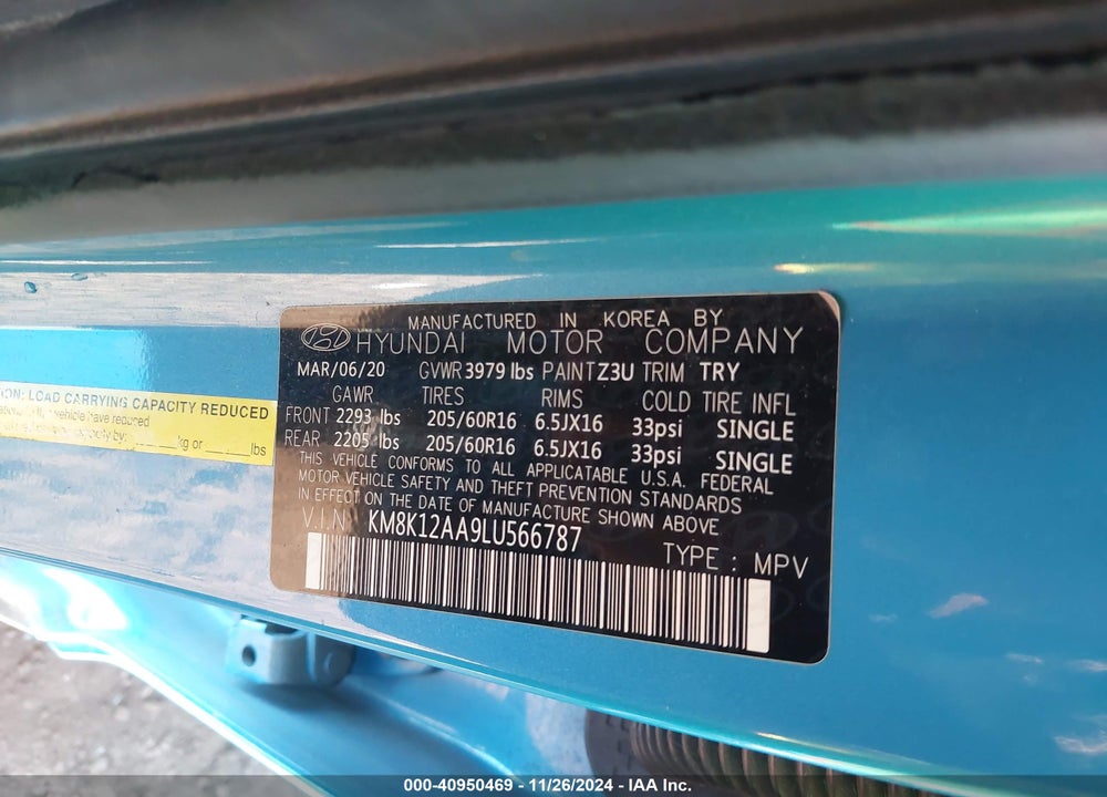 2020 HYUNDAI KONA SE VIN: KM8K12AA9LU566787