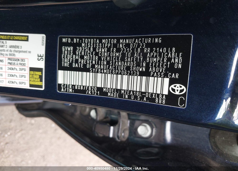 2023 TOYOTA COROLLA LE VIN: 5YFB4MDE6PP062139