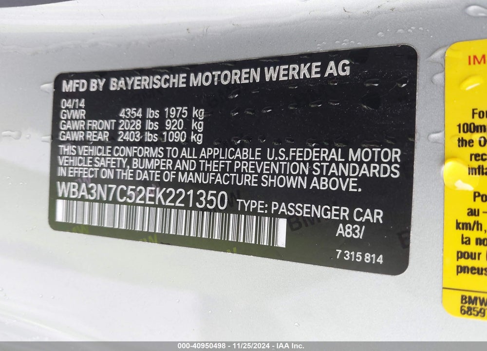 2014 BMW 428I VIN: WBA3N7C52EK221350