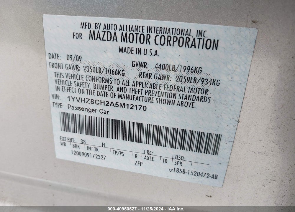 2010 MAZDA 6 I TOURING PLUS VIN: 1YVHZ8CH2A5M12170