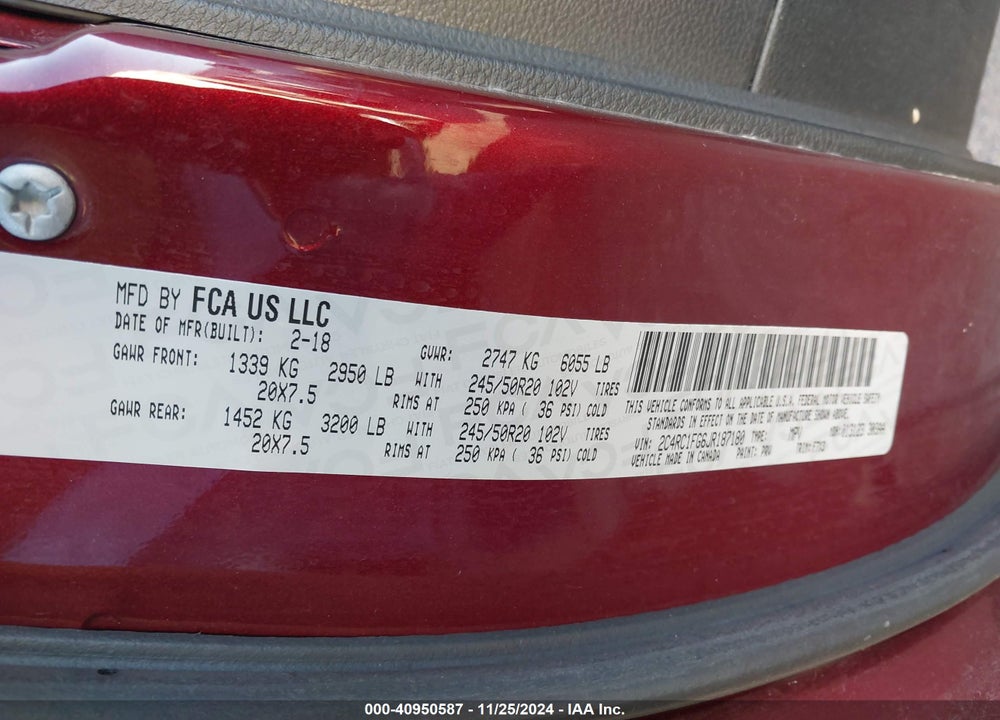 2018 CHRYSLER PACIFICA TOURING PLUS VIN: 2C4RC1FG6JR187180