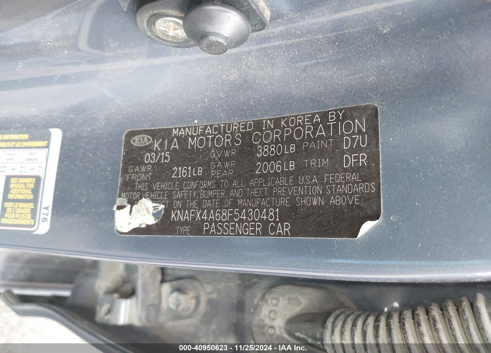 2015 KIA FORTE LX VIN: KNAFX4A68F5430481