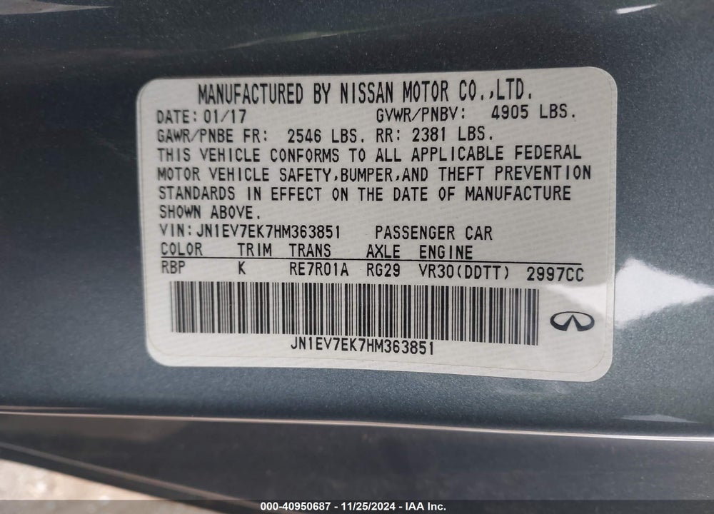 2017 INFINITI Q60 3.0T PREMIUM VIN: JN1EV7EK7HM363851