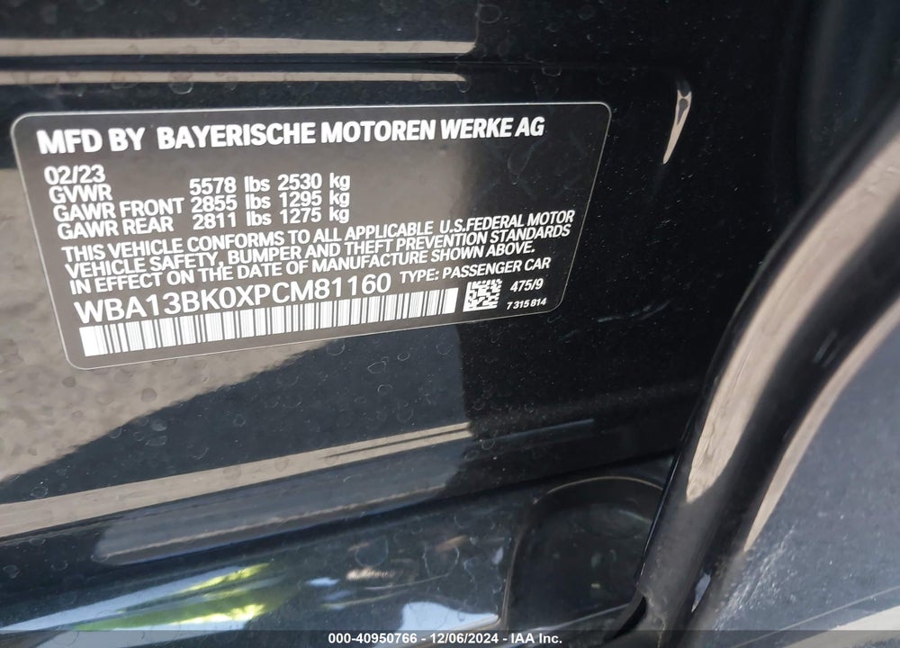 2023 BMW M550 I XDRIVE VIN: WBA13BK0XPCM81160
