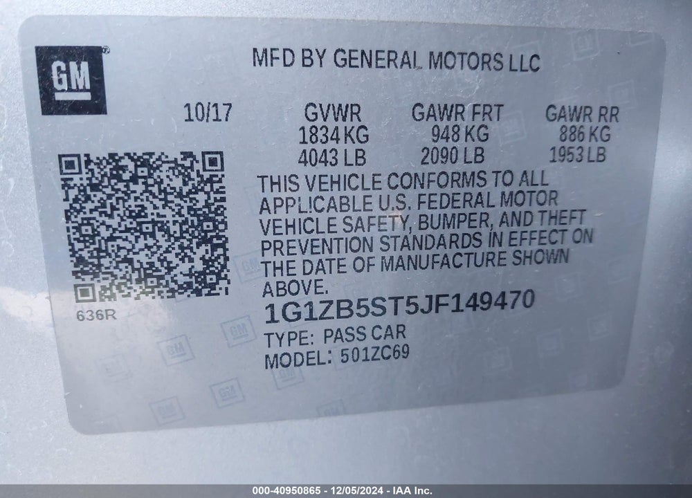 2018 CHEVROLET MALIBU 1LS VIN: 1G1ZB5ST5JF149470