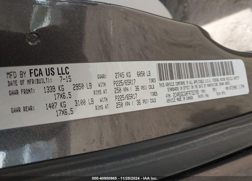 2015 DODGE GRAND CARAVAN SXT VIN: 2C4RDGCG0FR732785