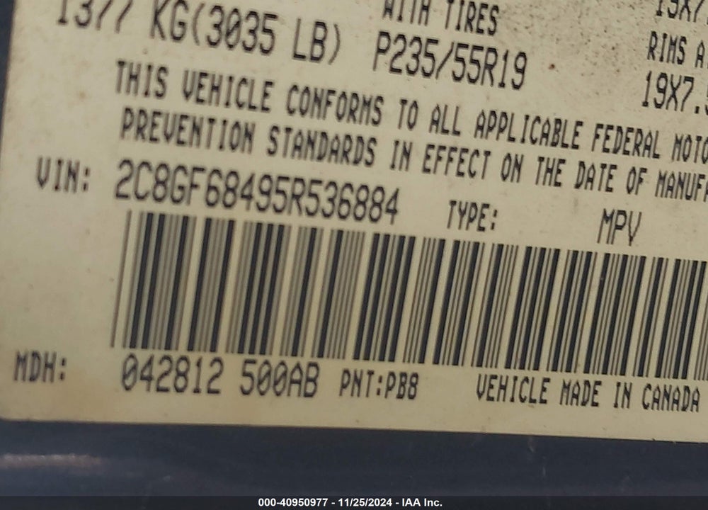 2005 CHRYSLER PACIFICA TOURING VIN: 2C8GF68495R536884