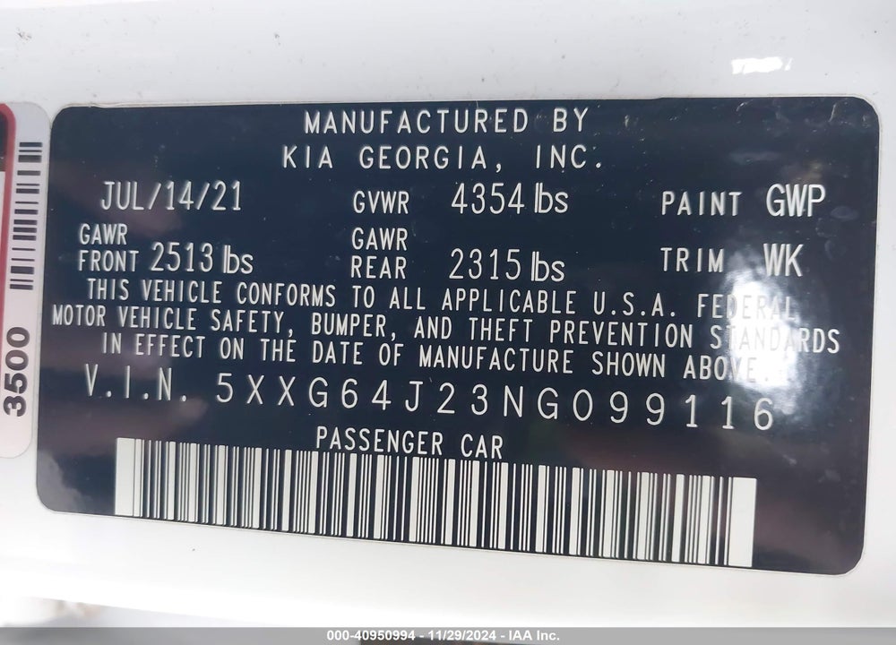 2022 KIA K5 GT LINE VIN: 5XXG64J23NG099116