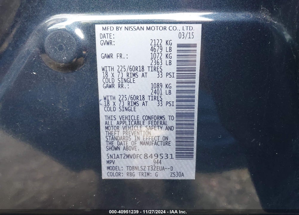 2015 NISSAN ROGUE SL VIN: 5N1AT2MV0FC849531