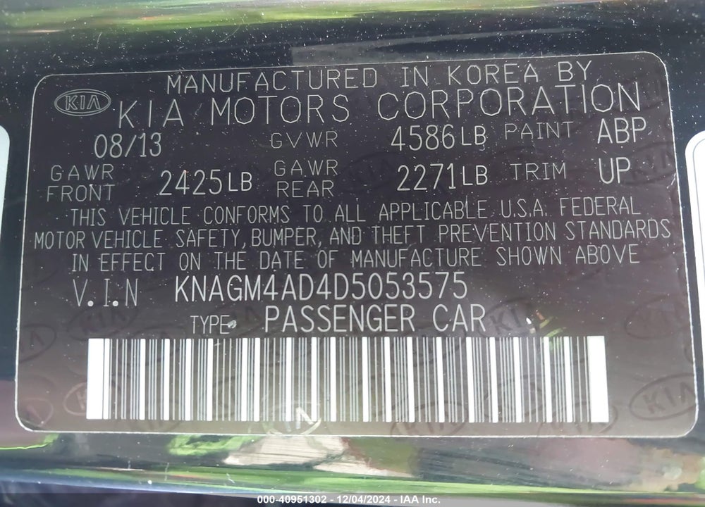 2013 KIA OPTIMA HYBRID EX VIN: KNAGM4AD4D5053575