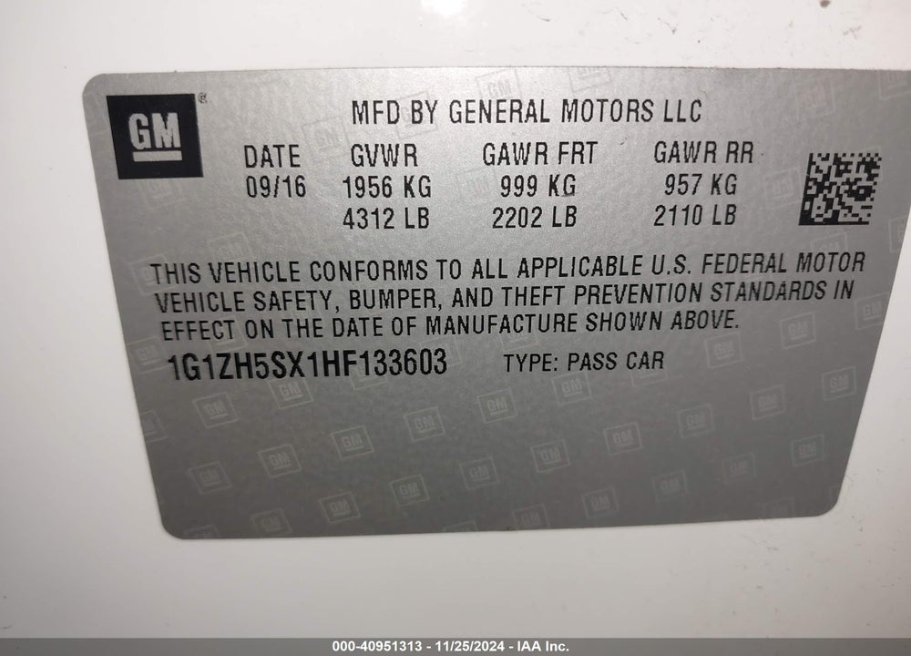 2017 CHEVROLET MALIBU PREMIER VIN: 1G1ZH5SX1HF133603