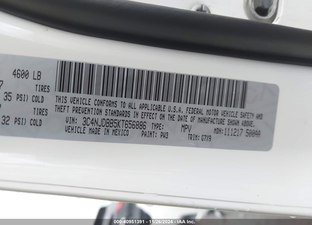 2019 JEEP COMPASS LATITUDE 4X4 VIN: 3C4NJDBB5KT656886