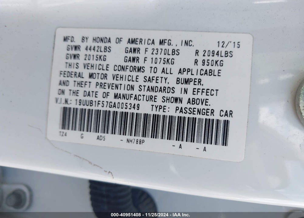 2016 ACURA TLX TECH VIN: 19UUB1F57GA005349