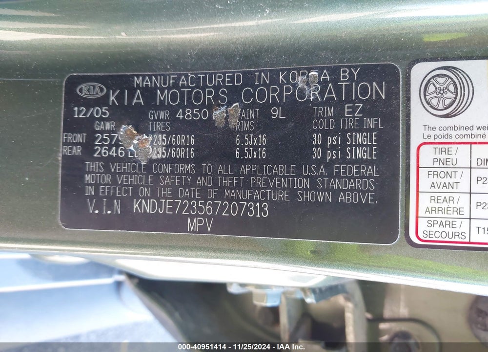 2006 KIA SPORTAGE EX V6/LX V6 VIN: KNDJE723567207313