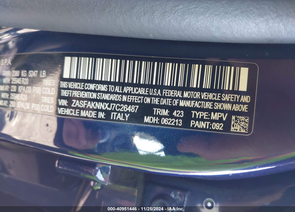 2018 ALFA ROMEO STELVIO TI SPORT AWD VIN: ZASFAKNNXJ7C26487